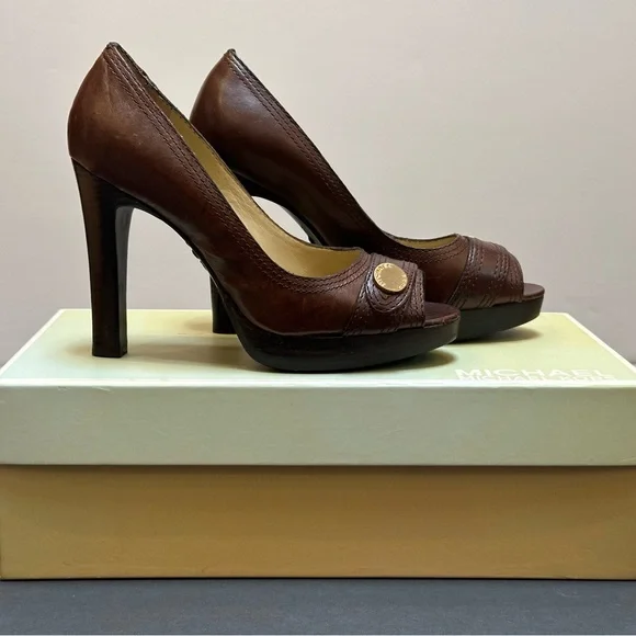 Michael Kors "Harness Open Toe" Chocolate Heels - Picture 6 of 12